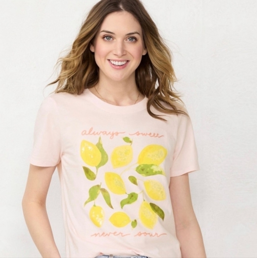 Lauren Conrad Short Sleeve Tee Pink "Always Sweet Never Sour" Women's Large L